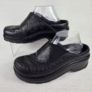 Klogs Melbourne Black Leather Clogs Women's 9 Embossed Slip Resistant Comfort